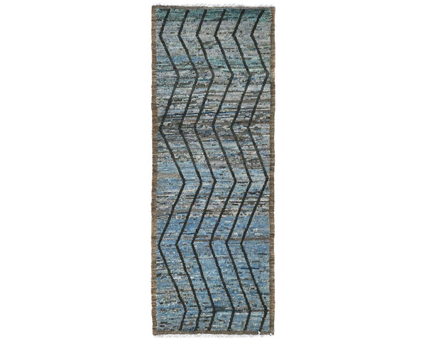 10 Feet Moroccan Blue Hand Woven Wool Runner Rug